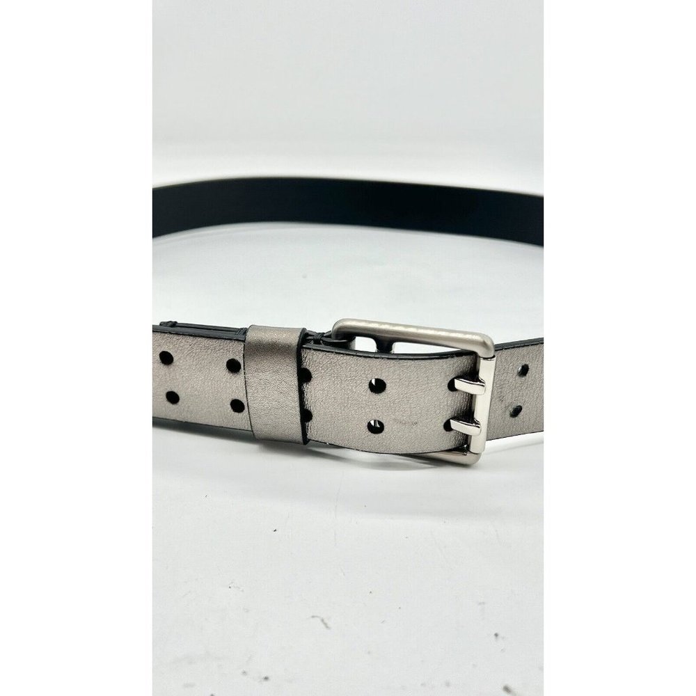 Kenneth Cole Reaction Metallic Gray Leather Belt Sz 42 Great Condition